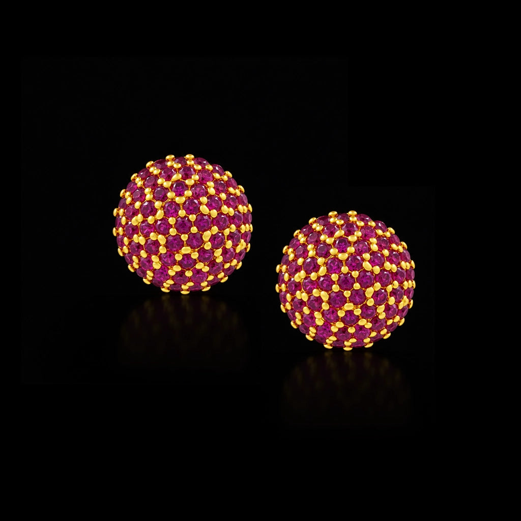Ruby Colour Pave Dome Ball Stud Gold Layered