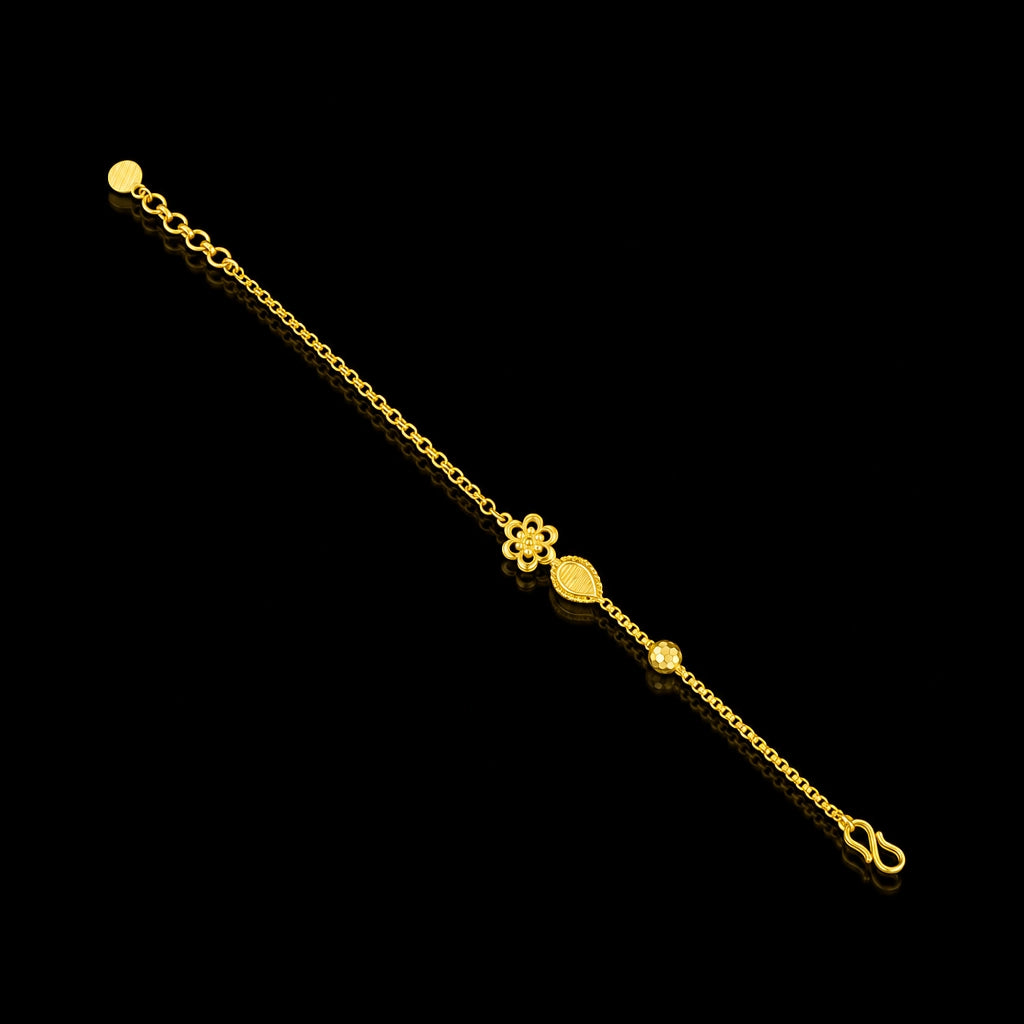 Floret Oval Bead Chain Bracelet Gold Layered