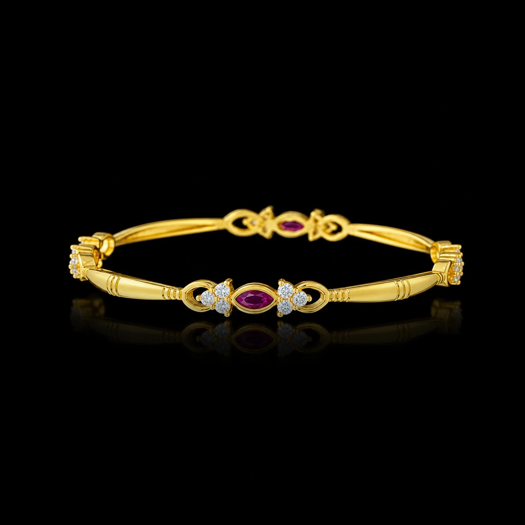 Ruby Colour Marquise Floret Stone Bangle Gold Layered
