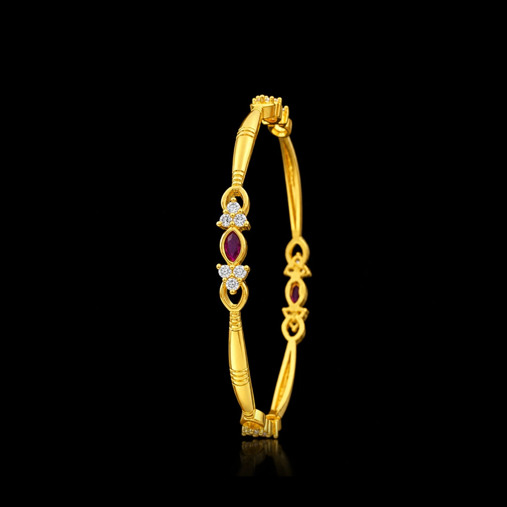Ruby Colour Marquise Floret Stone Bangle Gold Layered