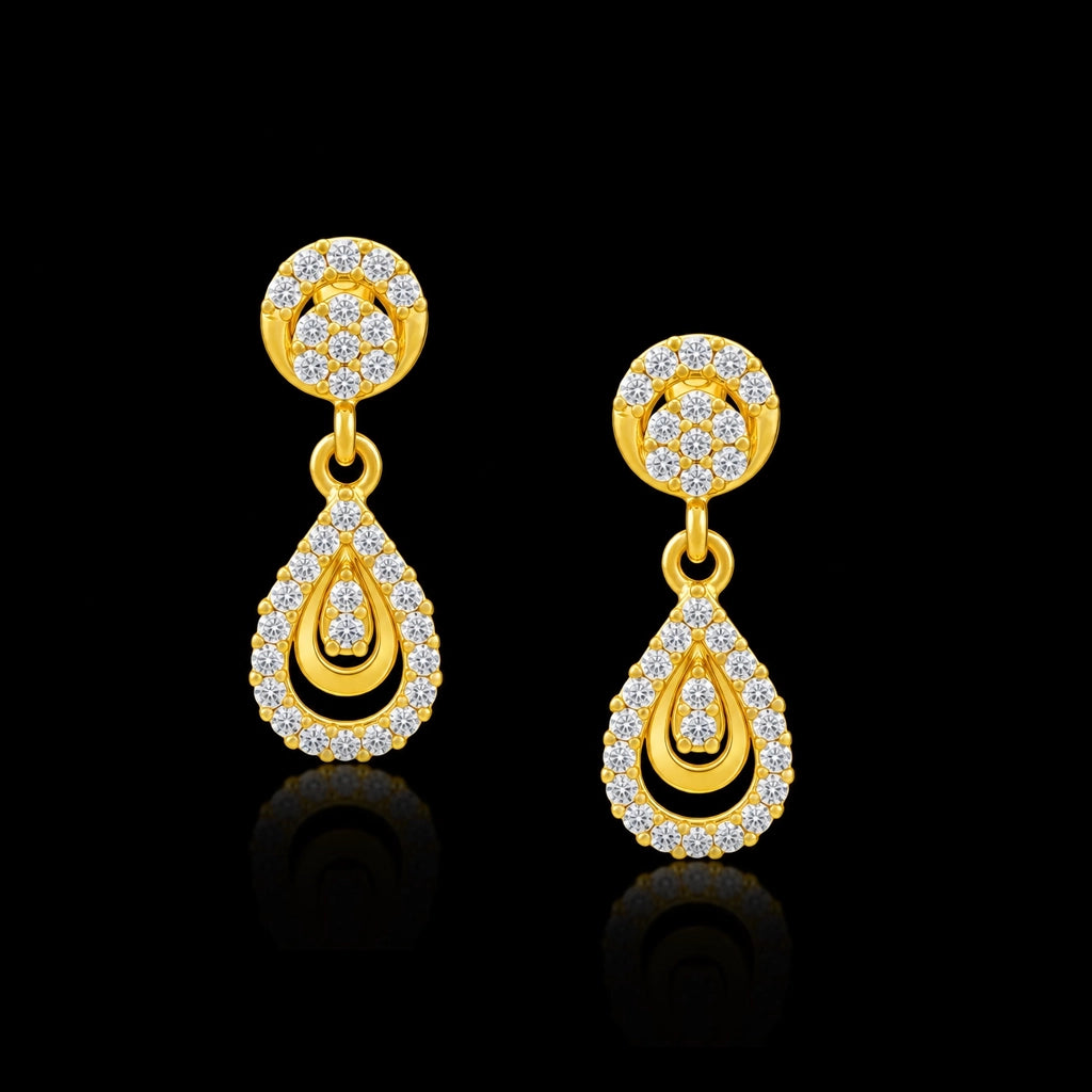 CZ Pave Drop Curl Hanging Stud Gold Layered