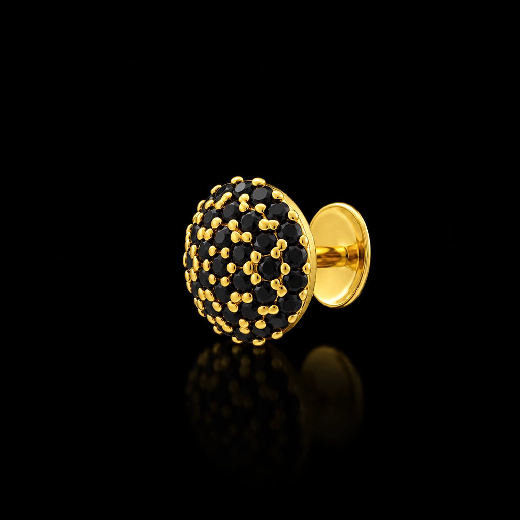 Black CZ Pave Dome Ball Stud Gold Layered