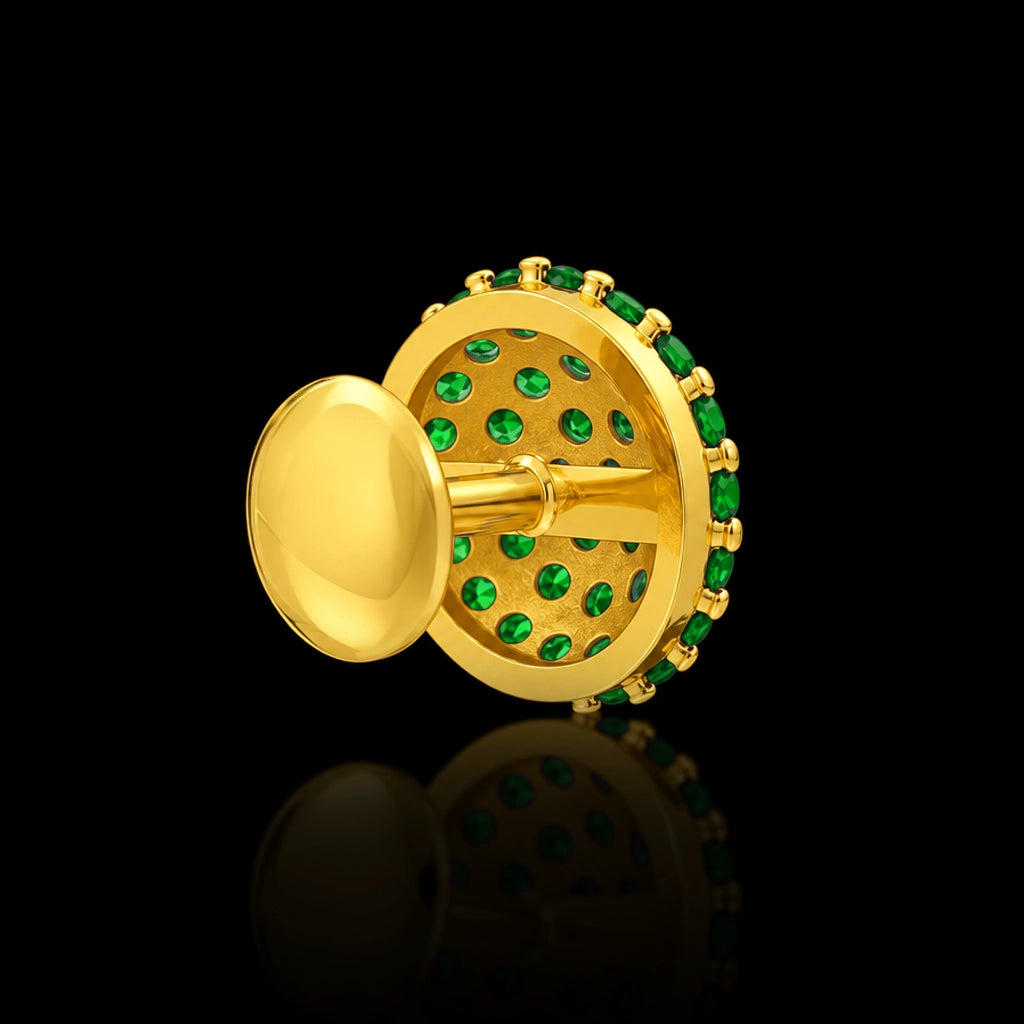 Green CZ Pave Dome Ball Stud Gold Layered
