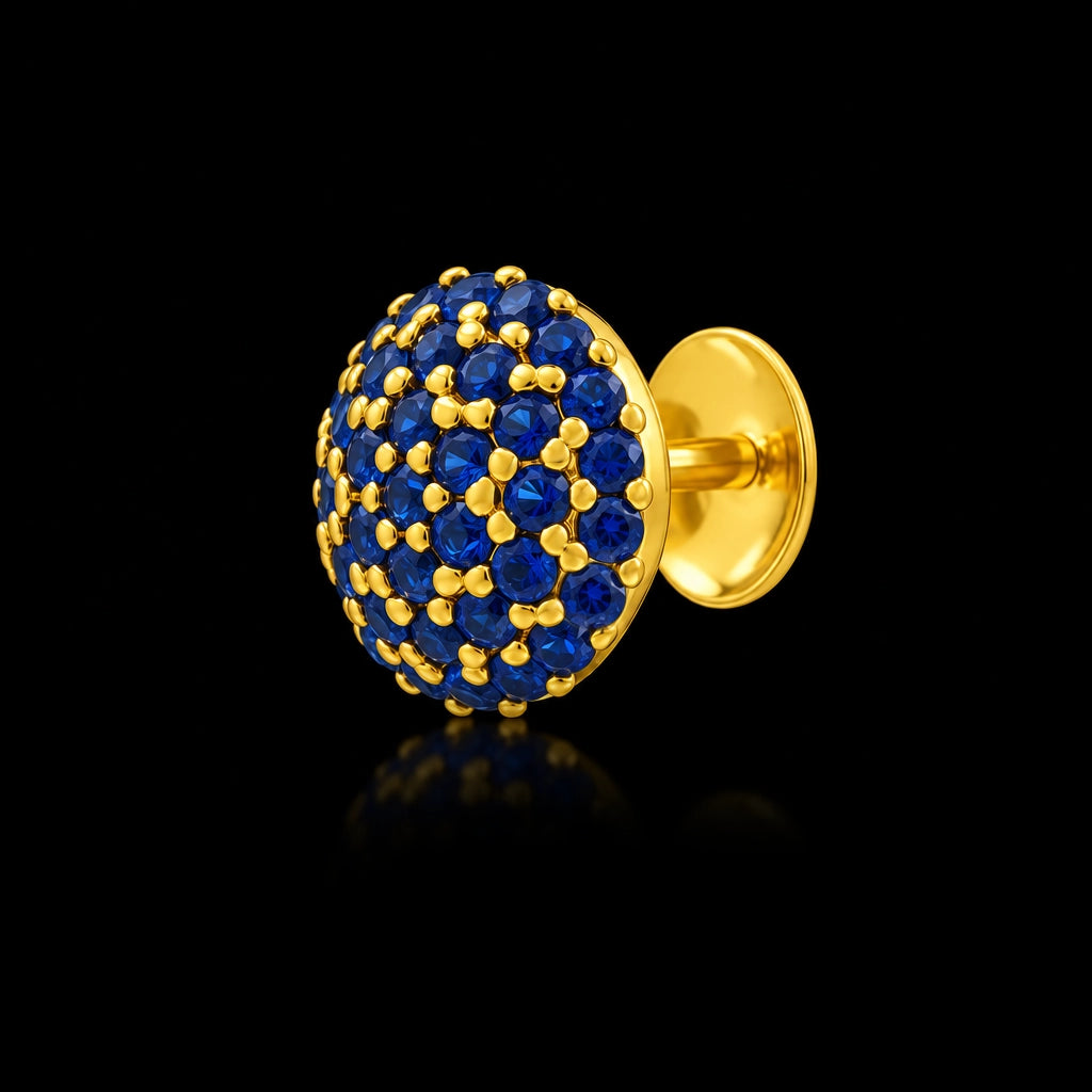 Blue CZ Pave Dome Ball Stud Gold Layered
