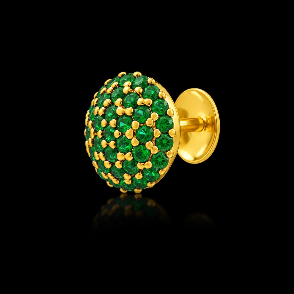 Green CZ Pave Dome Ball Stud Gold Layered