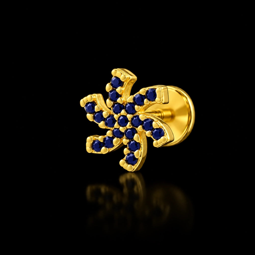 Blue CZ Pinwheel Pave Stud Gold Layered