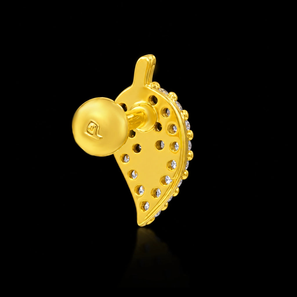 CZ Pave Leaf Stud Gold Layered