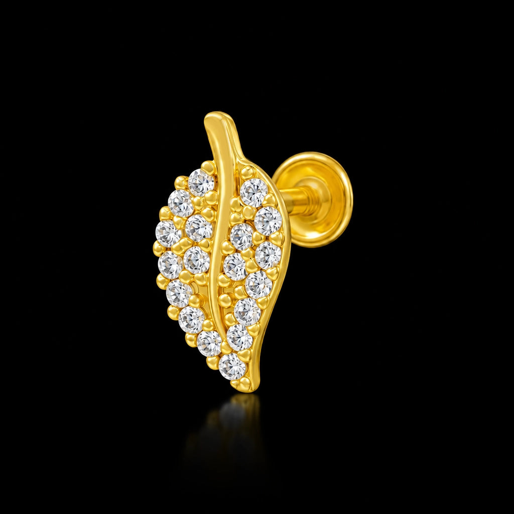 CZ Pave Leaf Stud Gold Layered