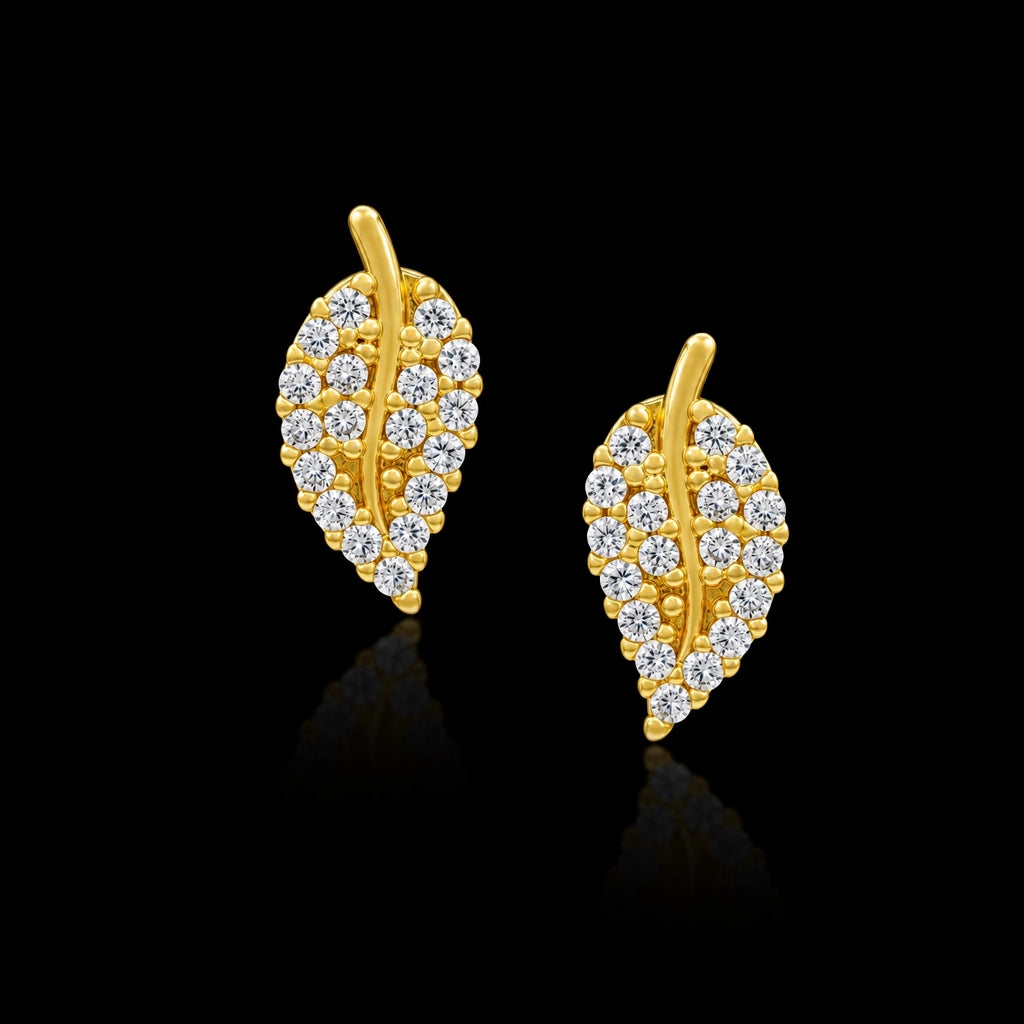 CZ Pave Leaf Stud Gold Layered