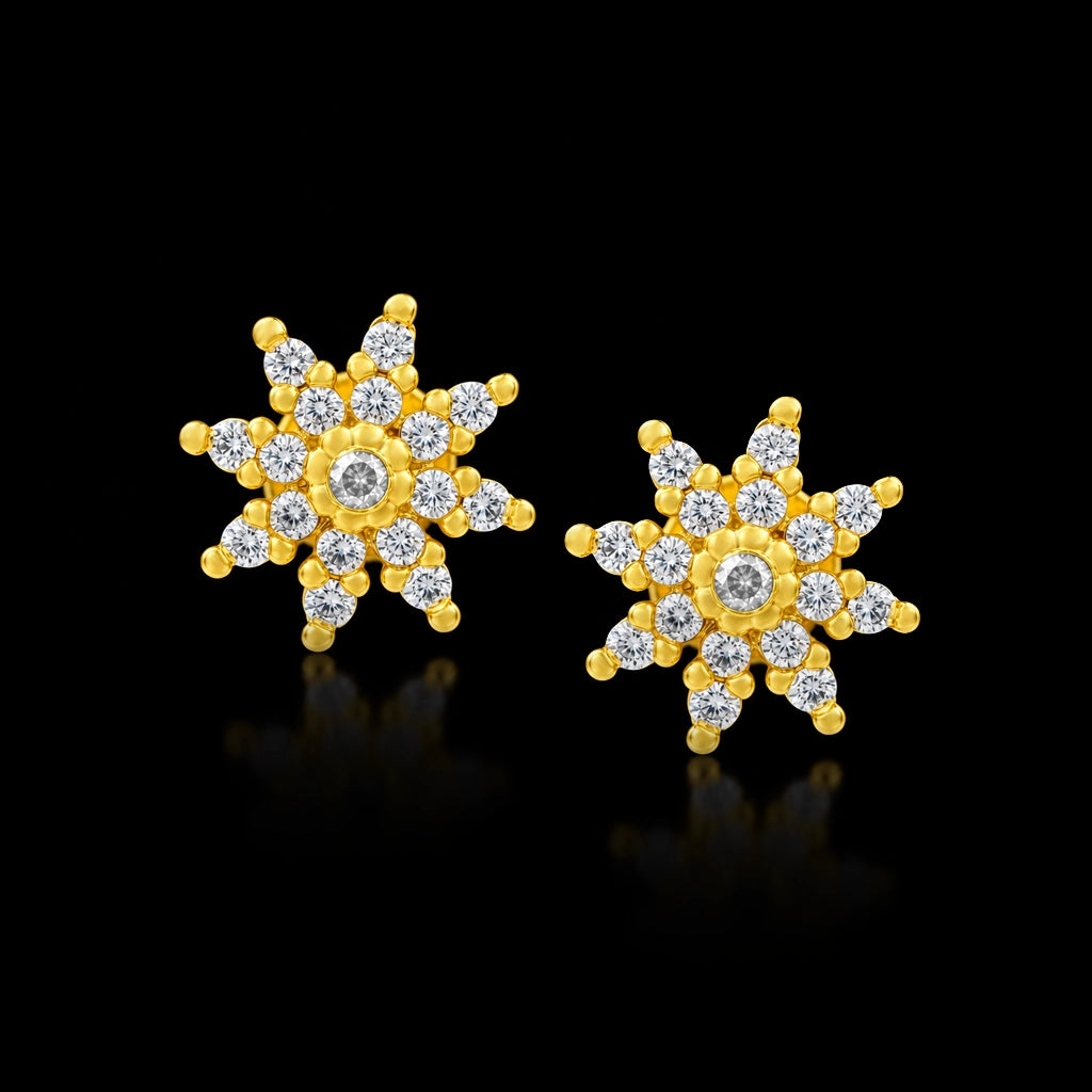 CZ Sun Ray Pave Sreshta Stud Gold Layered