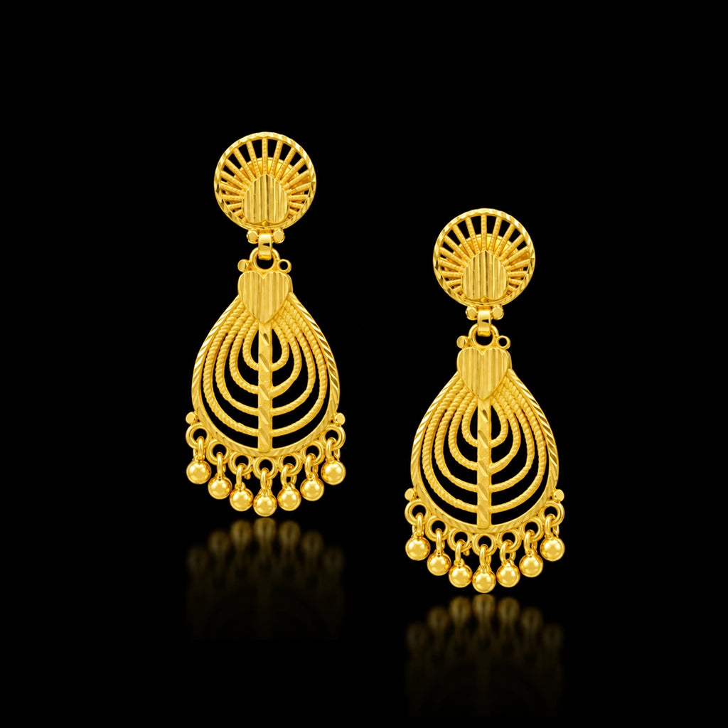 Paisley Jhumka Drop Hanging Stud Gold Layered
