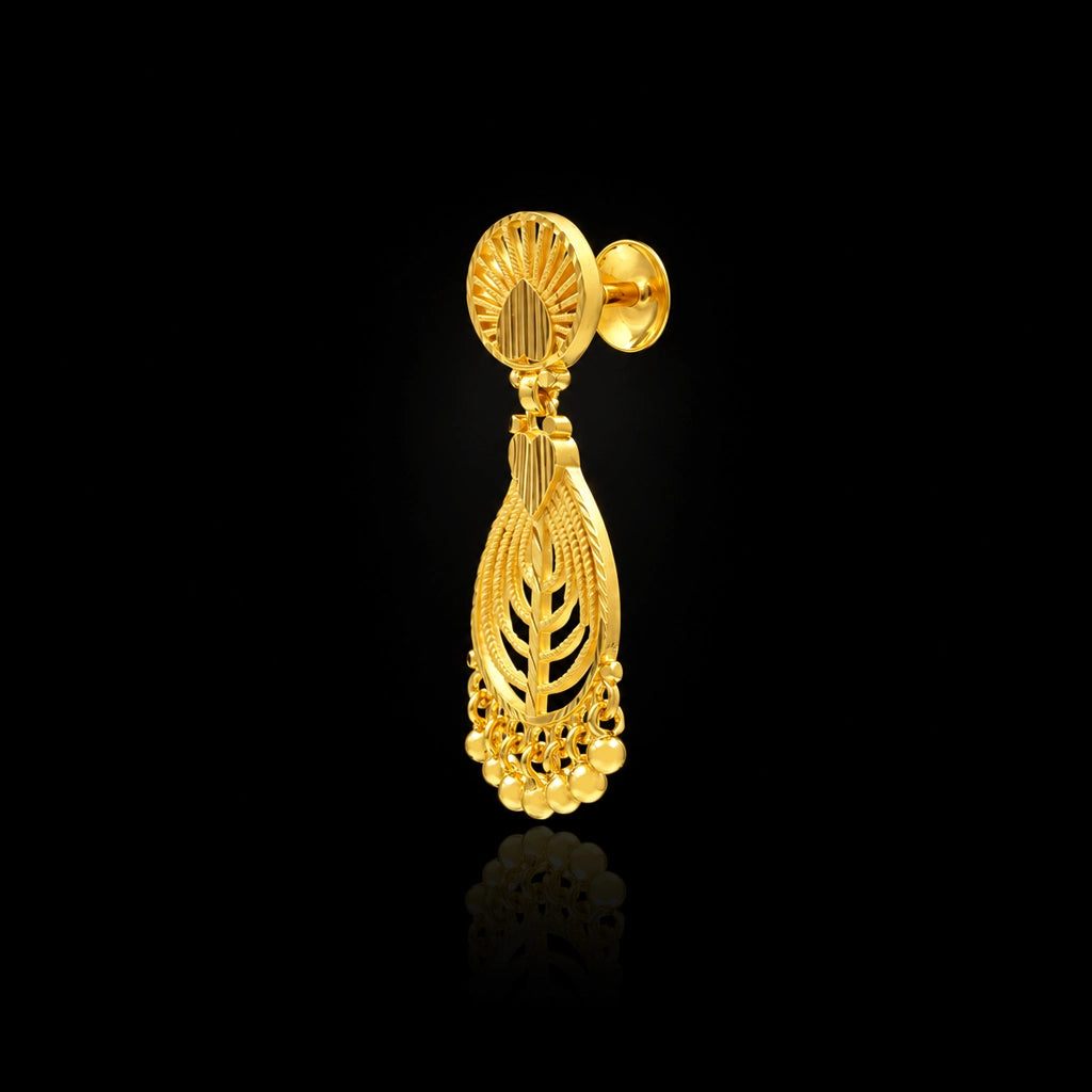 Paisley Jhumka Drop Hanging Stud Gold Layered