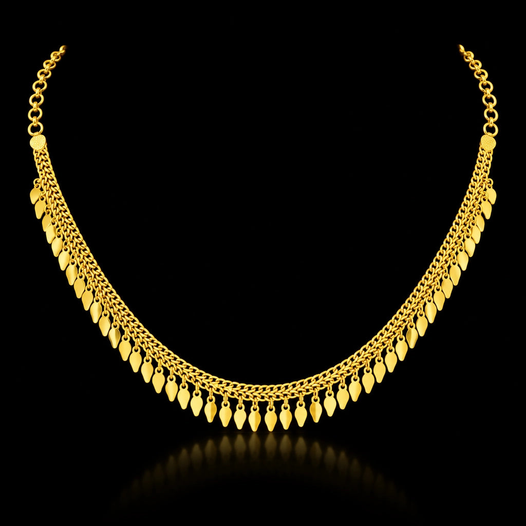 Leaf Fringe Woven Collar Necklace Gold Layered