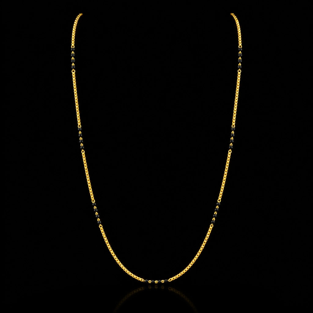 Black Bead Twin Line Karimani Mangalsutra Gold Layered