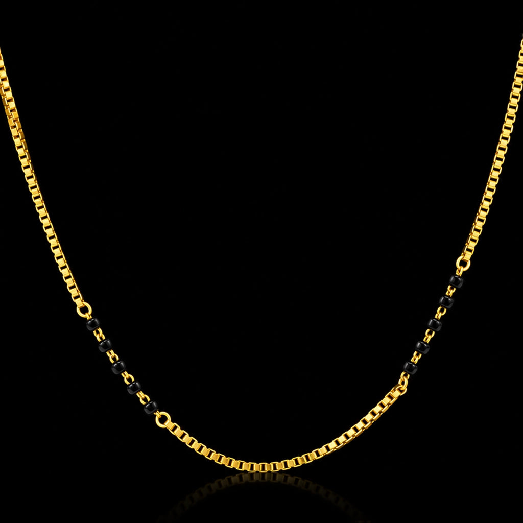 Black Bead Twin Line Karimani Mangalsutra Gold Layered