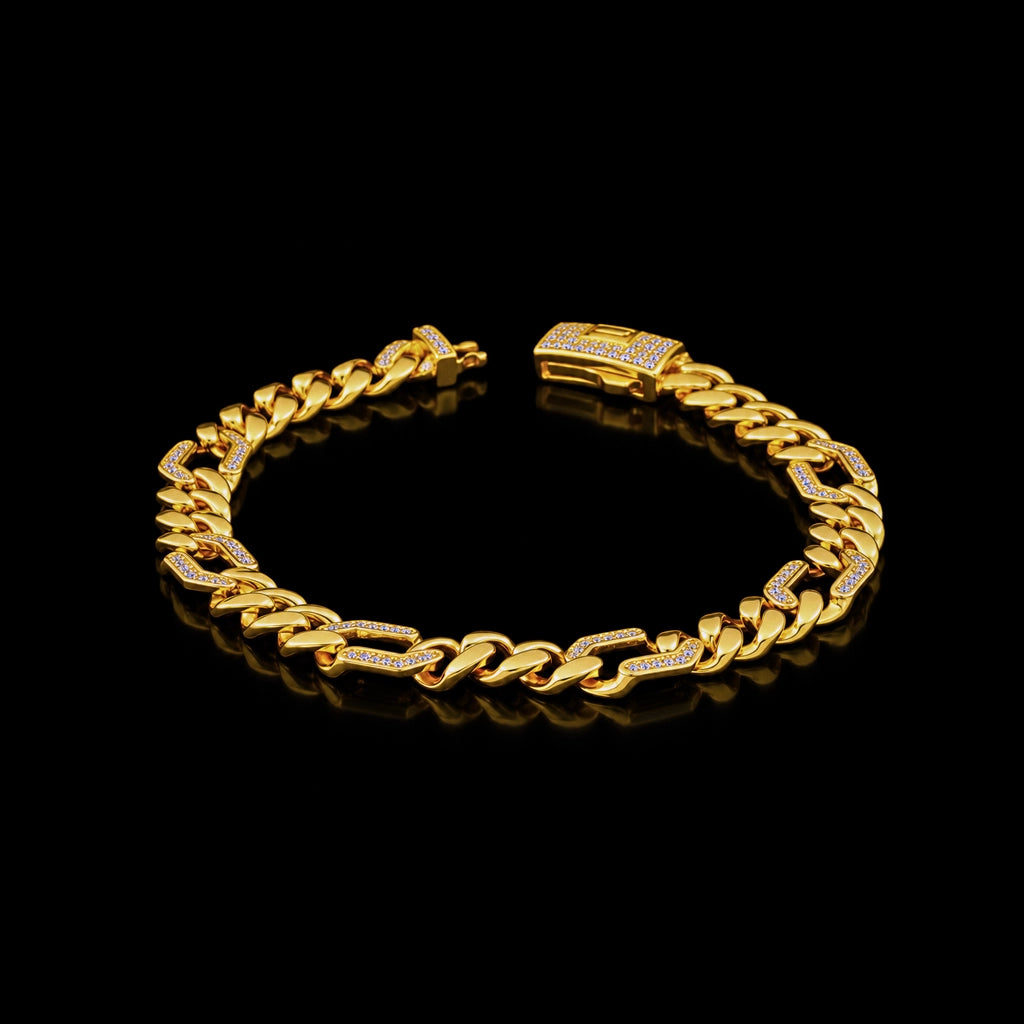 Pave Curb Link Gents Bracelet Gold Layered