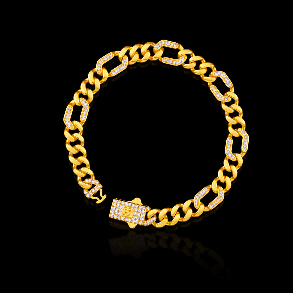 Pave Curb Link Gents Bracelet Gold Layered