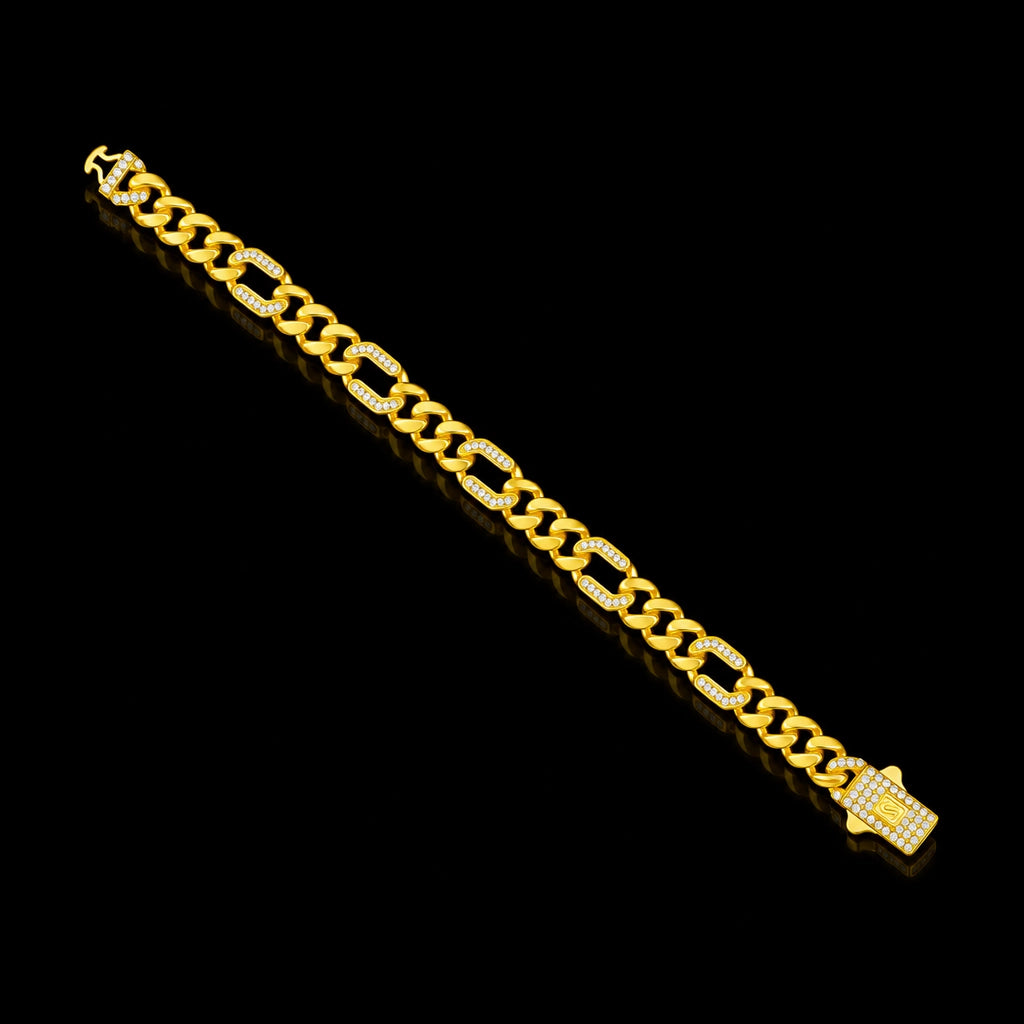 Pave Curb Link Gents Bracelet Gold Layered