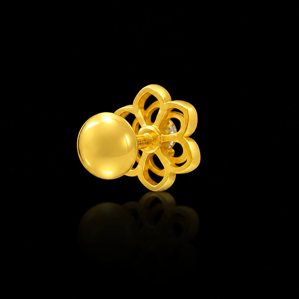 CZ Flower Outline Stud Earrings Gold Layered
