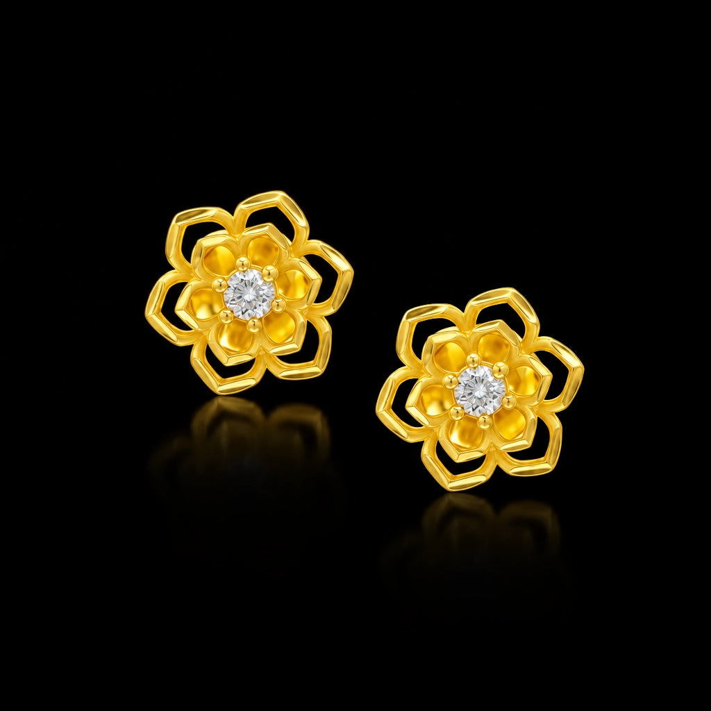 CZ Flower Outline Stud Earrings Gold Layered