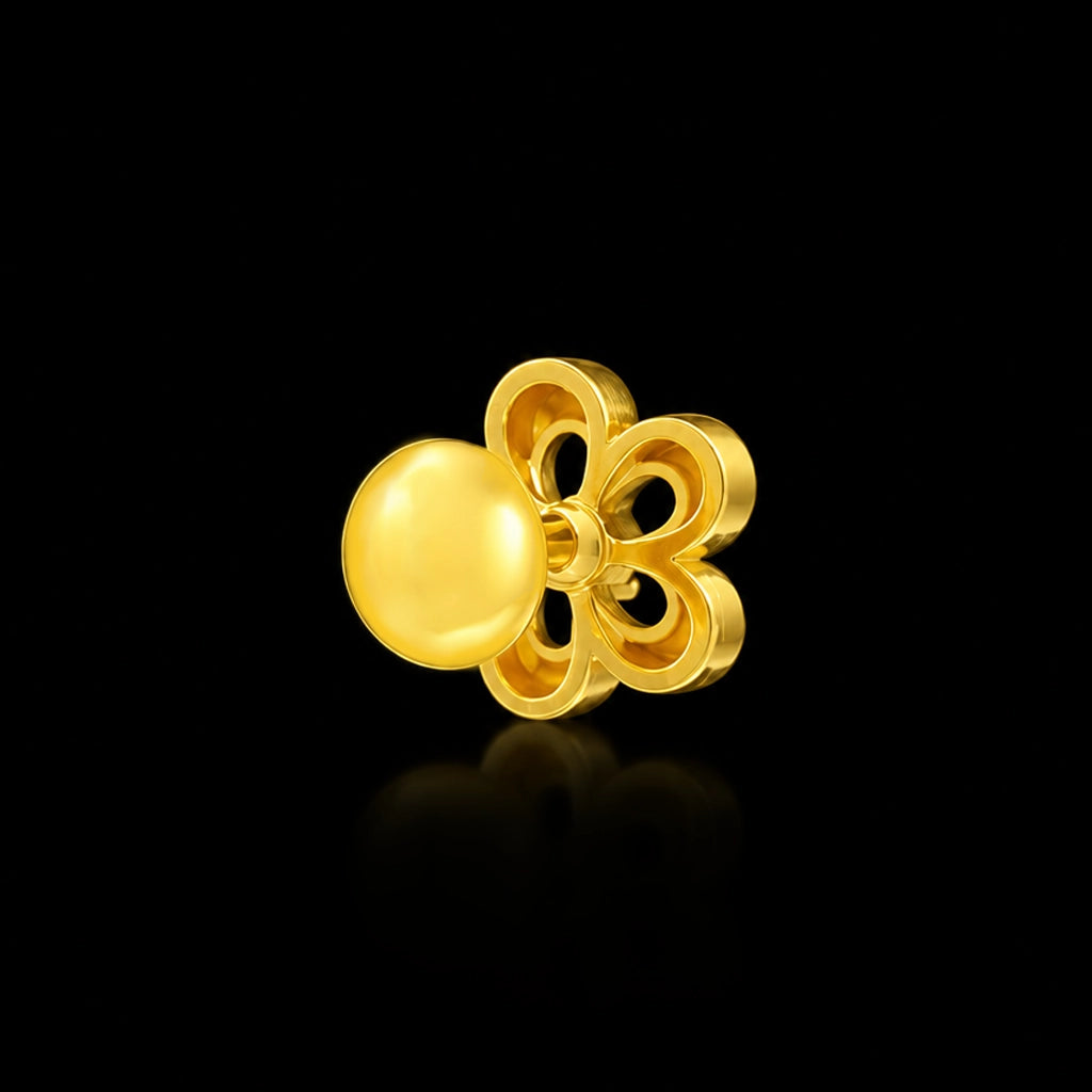 Black Flower Outline Stud Earrings Gold Layered