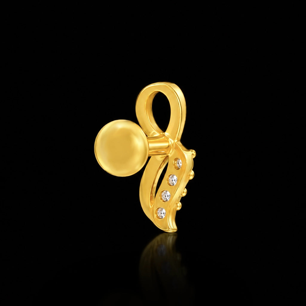 Twisted Ribbon Loop Stone Row Stud Gold Layered