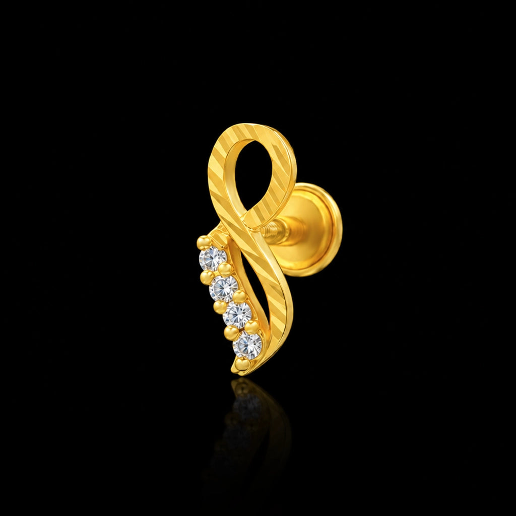 Twisted Ribbon Loop Stone Row Stud Gold Layered