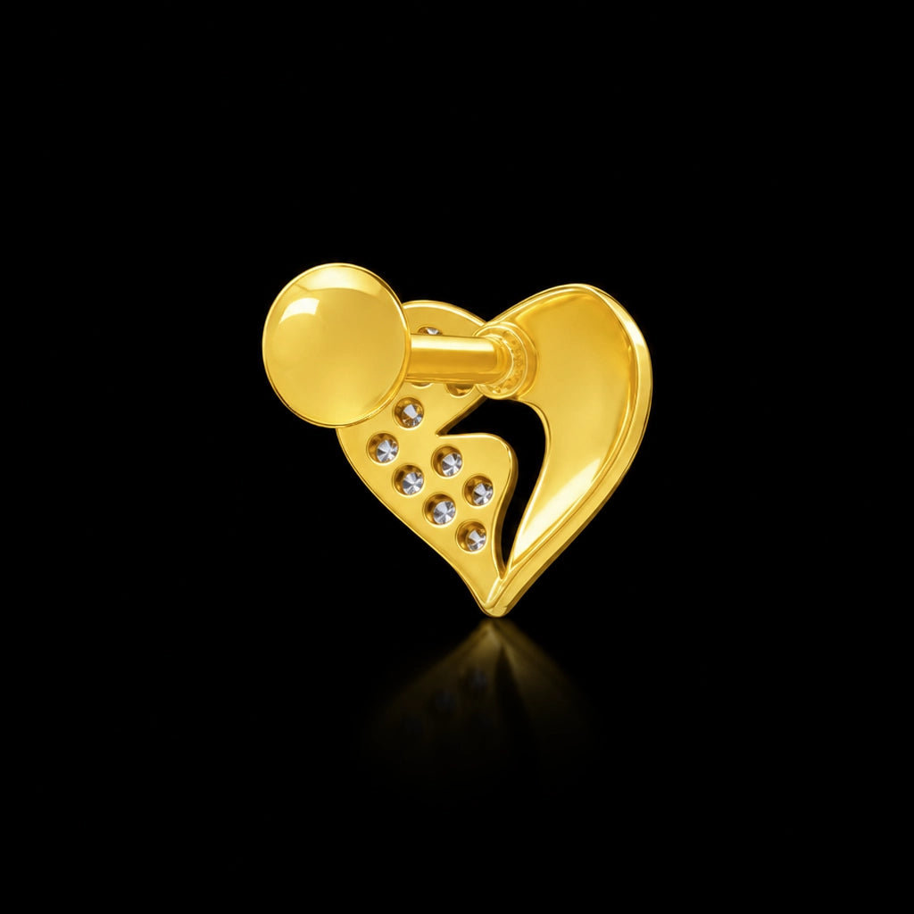 Heart Diamond Cut Edge Stone Cluster Stud Gold Layered