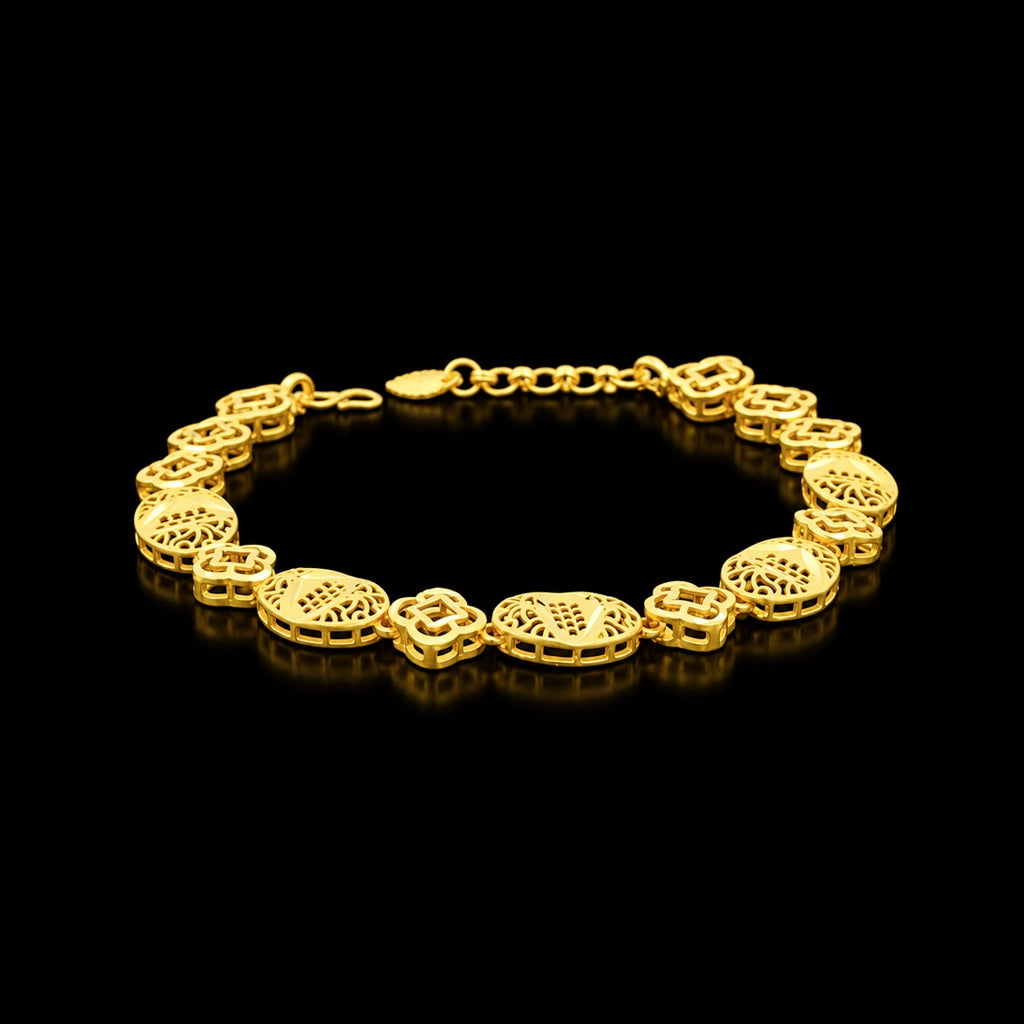 Oval Lattice Clover Link Bracelet Gold Layered
