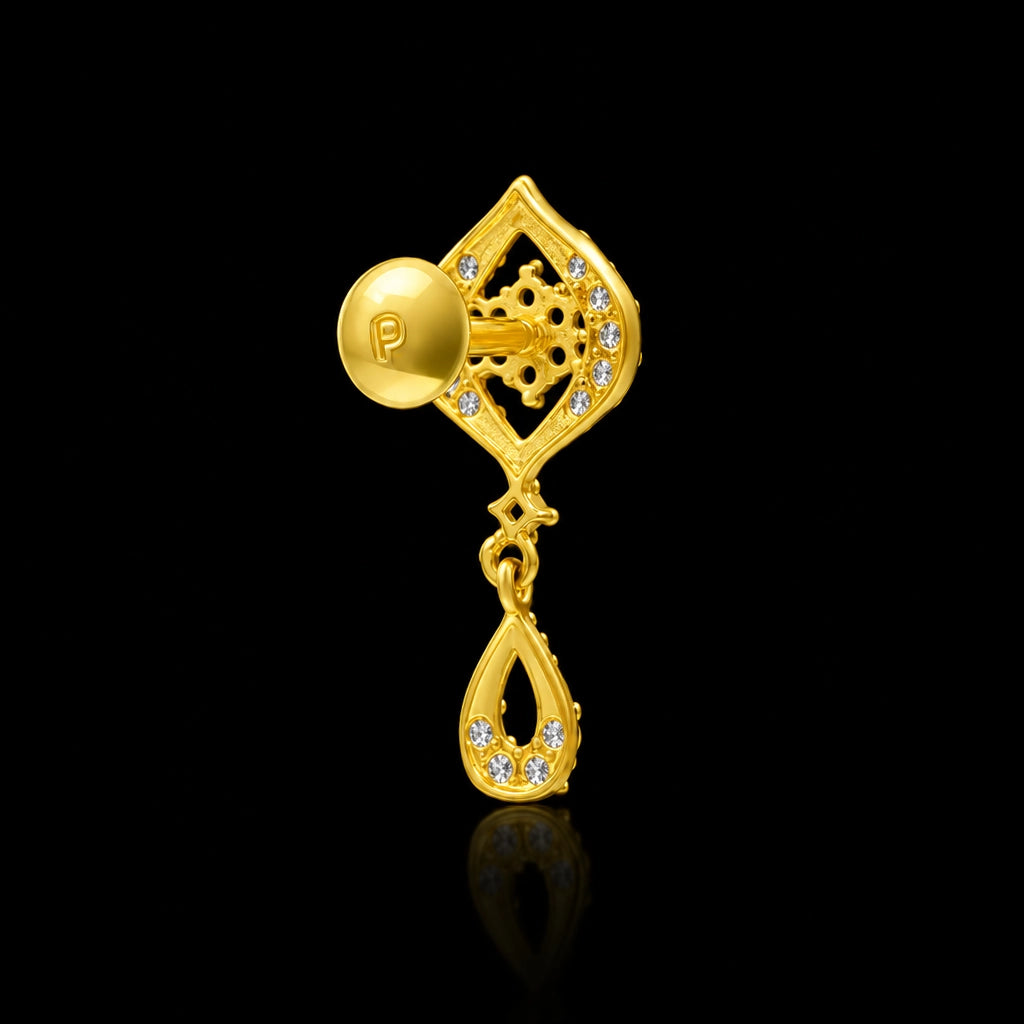 Teardrop Stone Drop Hanging Stud Gold Layered