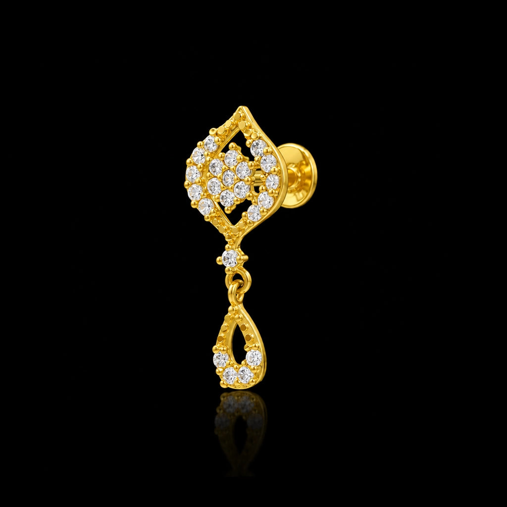 Teardrop Stone Drop Hanging Stud Gold Layered