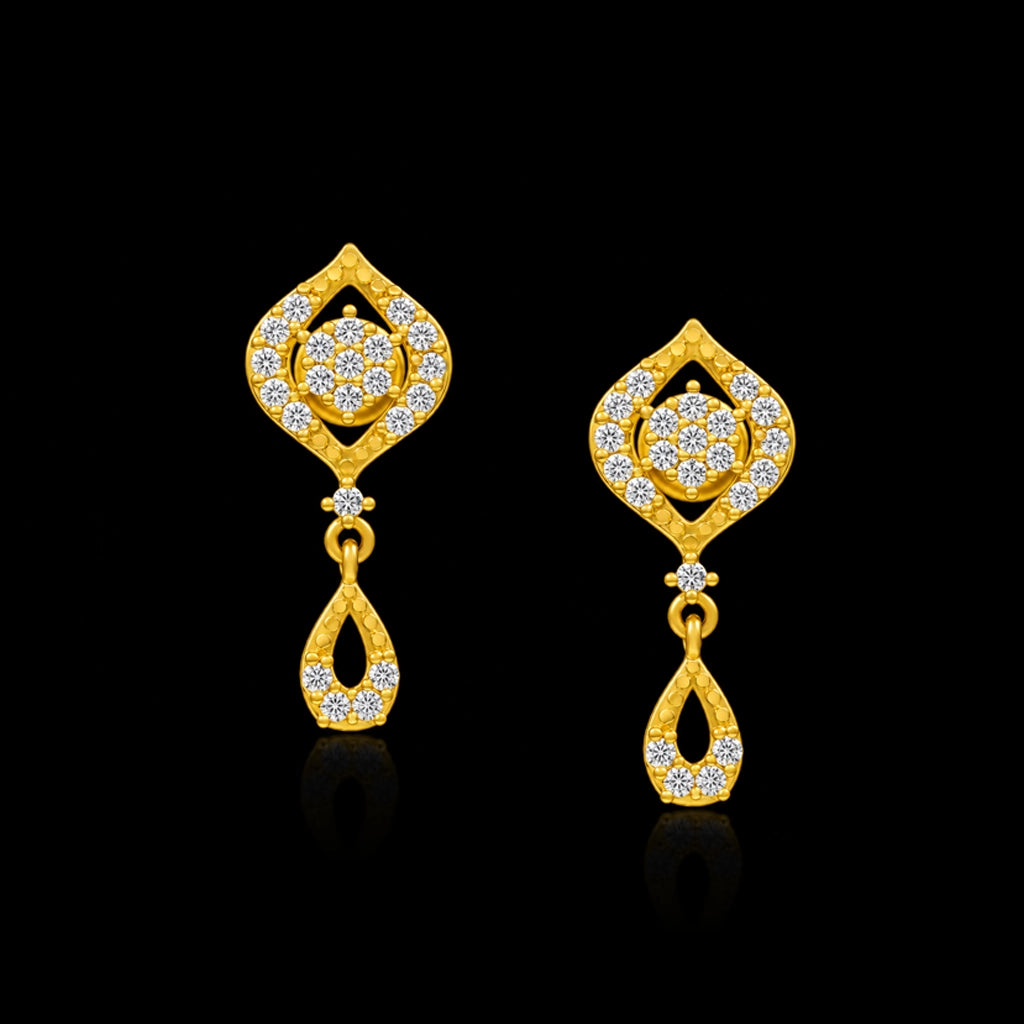 Teardrop Stone Drop Hanging Stud Gold Layered