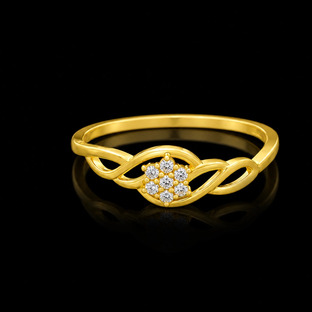 Floral Cluster Twist Lattice Stone Ring Gold Layered