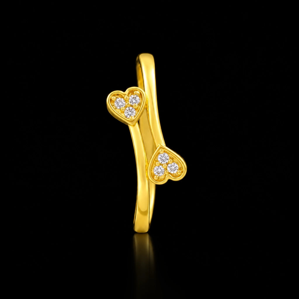 Twin Heart Bypass Stone Ring Gold Layered
