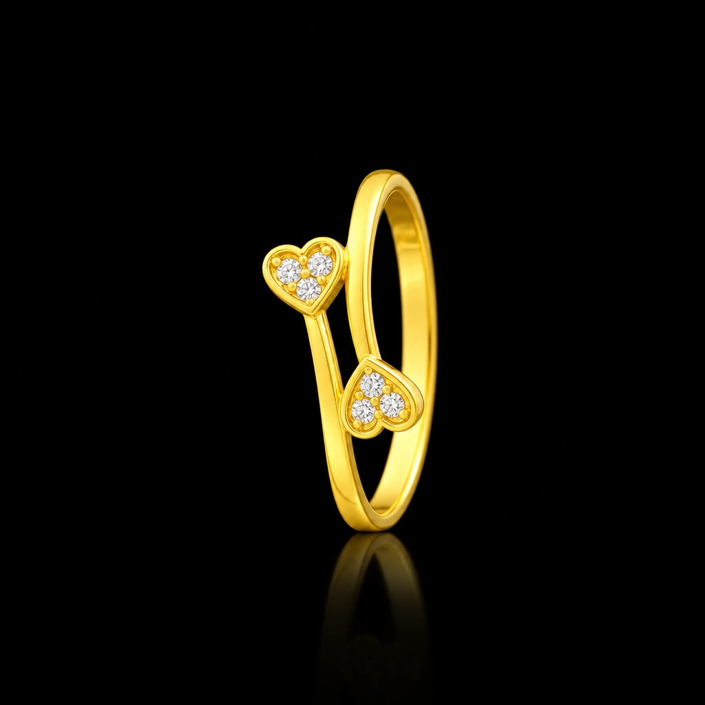 Twin Heart Bypass Stone Ring Gold Layered