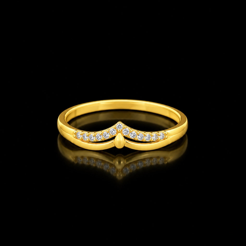 Chevron Pave Teardrop Fine Stone Ring Gold Layered