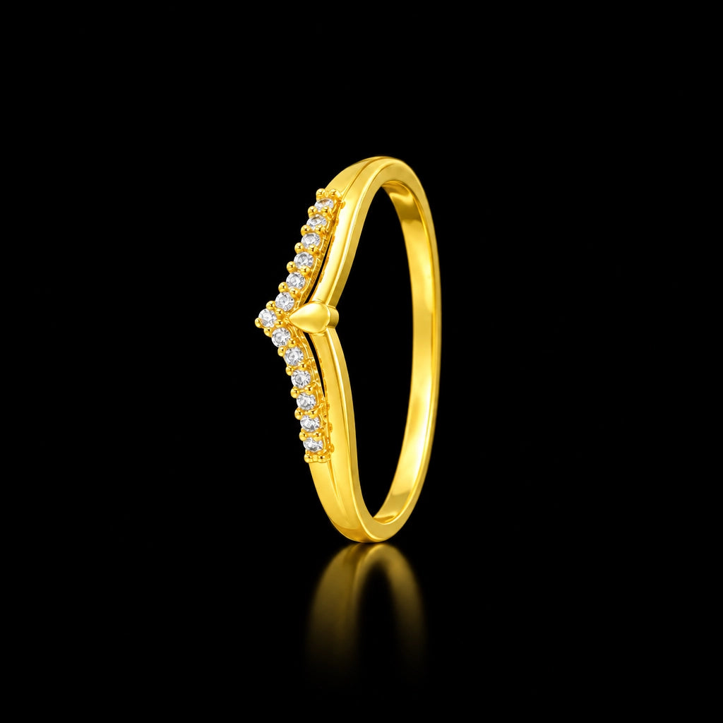 Chevron Pave Teardrop Fine Stone Ring Gold Layered