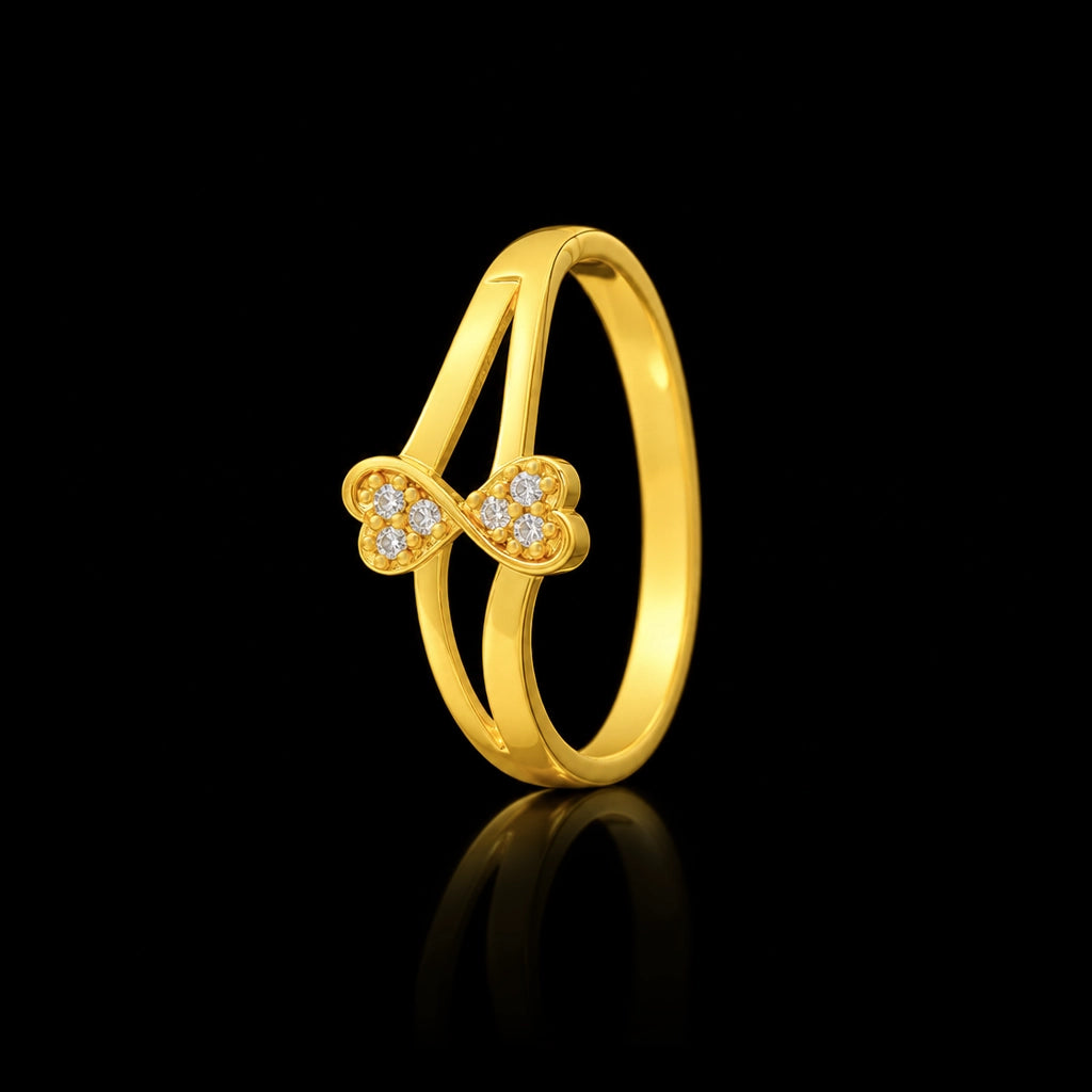 Twin Heart Infinity Split Shank Stone Ring Gold Layered