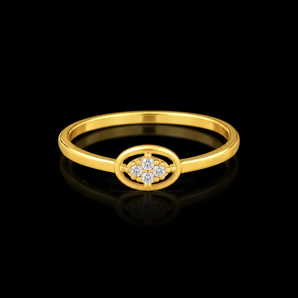 Four Stone Cluster Oval Frame Ring Gold Layered
