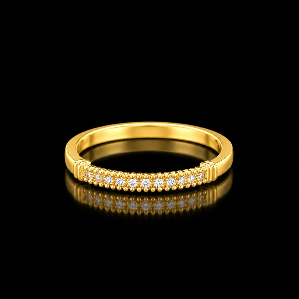 Beaded Edge Stone Band Ring Gold Layered