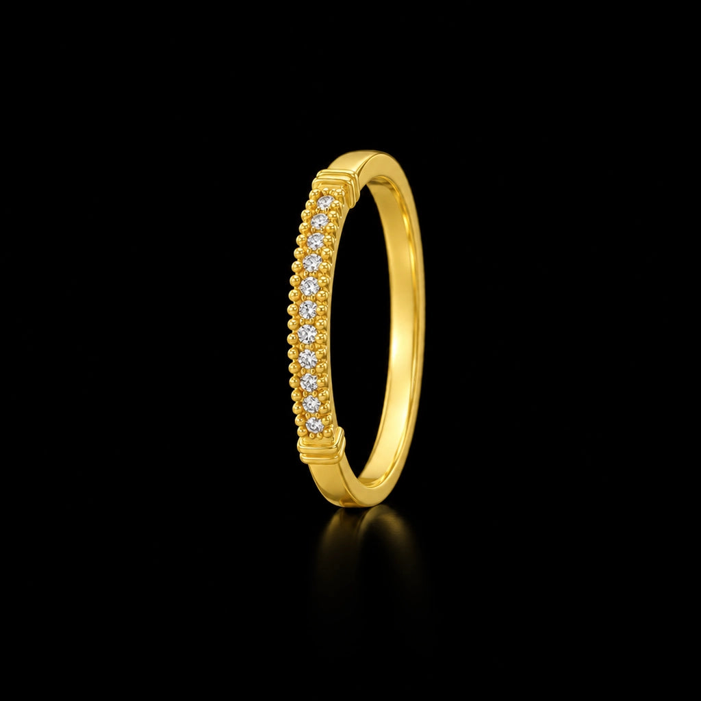 Beaded Edge Stone Band Ring Gold Layered