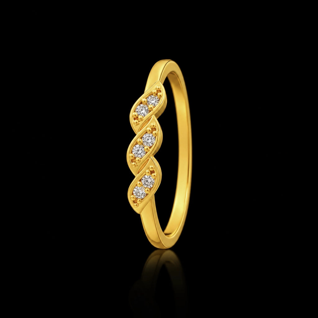 Twist Leaf Triple Stone Band Ring Gold Layered