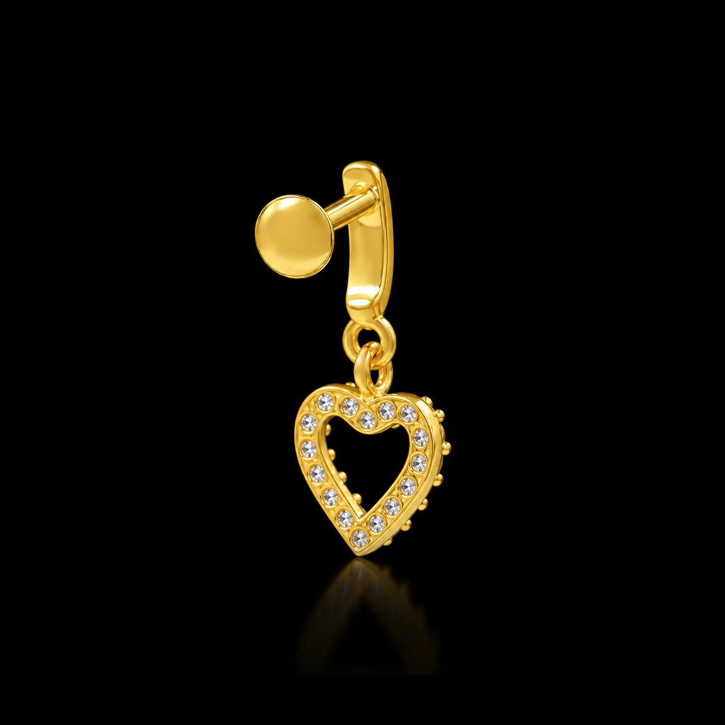 Heart Outline Ribbed Hanging Stud Gold Layered
