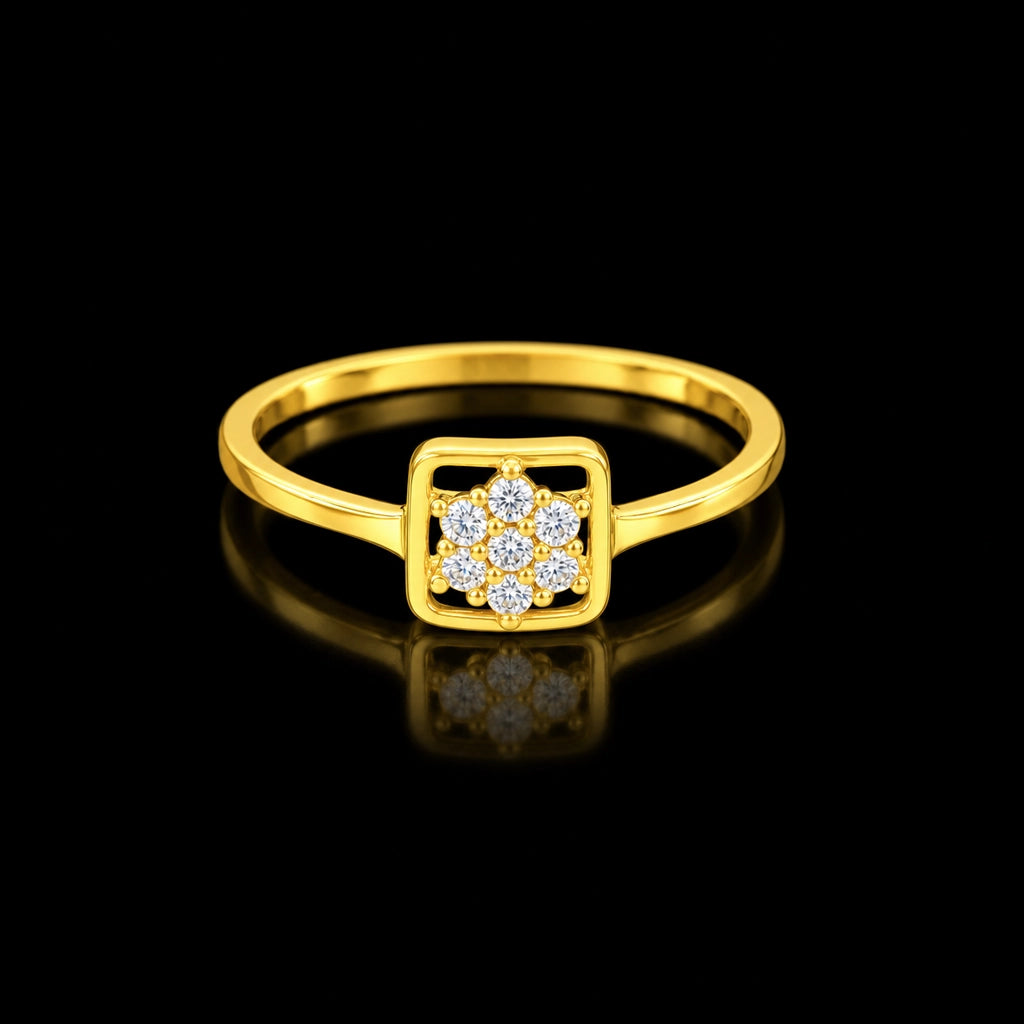 Seven Stone Cluster Square Frame Ring Gold Layered