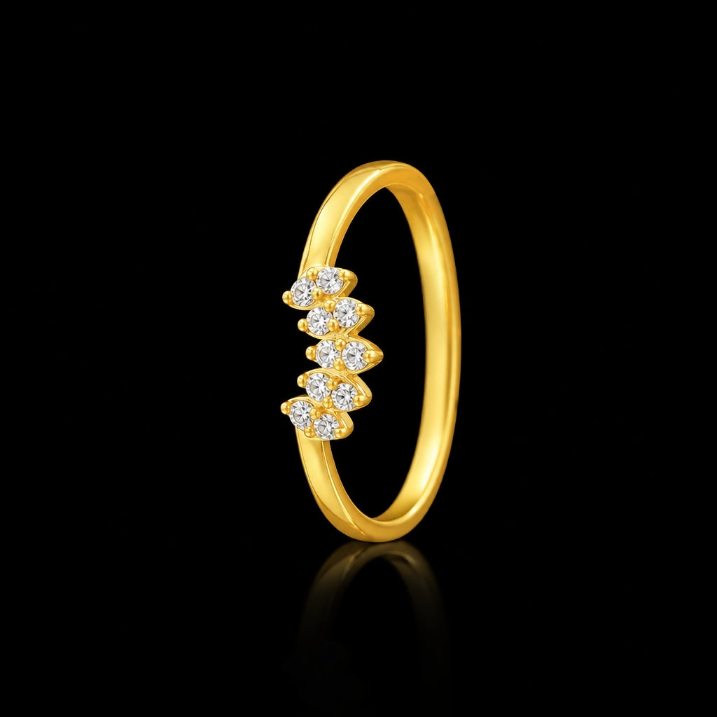 Five Petal Crown Stone Ring Gold Layered