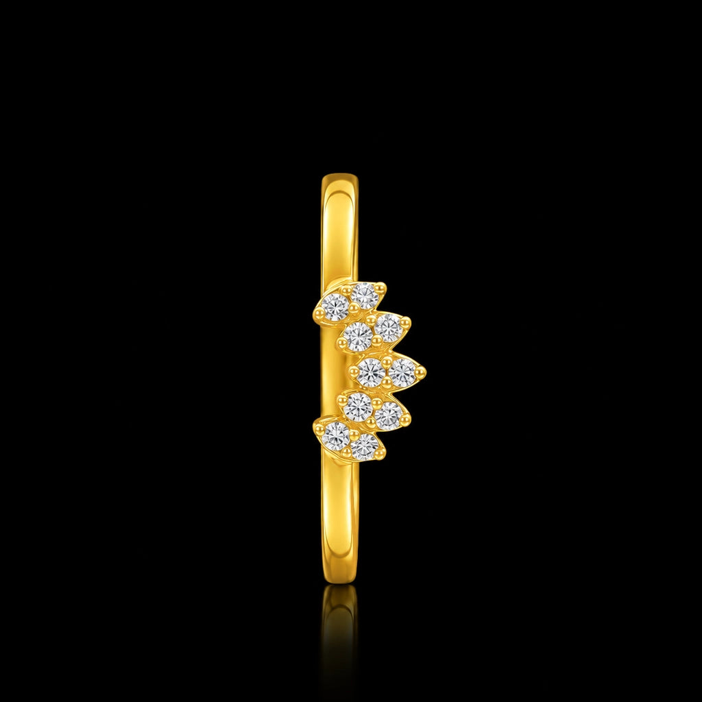 Five Petal Crown Stone Ring Gold Layered