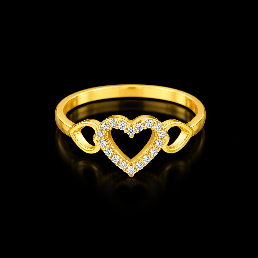 Open Heart Stone Twin Heart Shank Ring Gold Layered