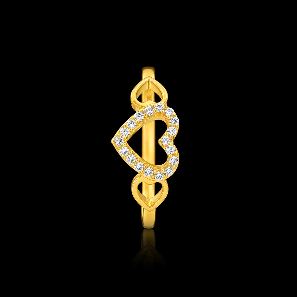 Open Heart Stone Twin Heart Shank Ring Gold Layered