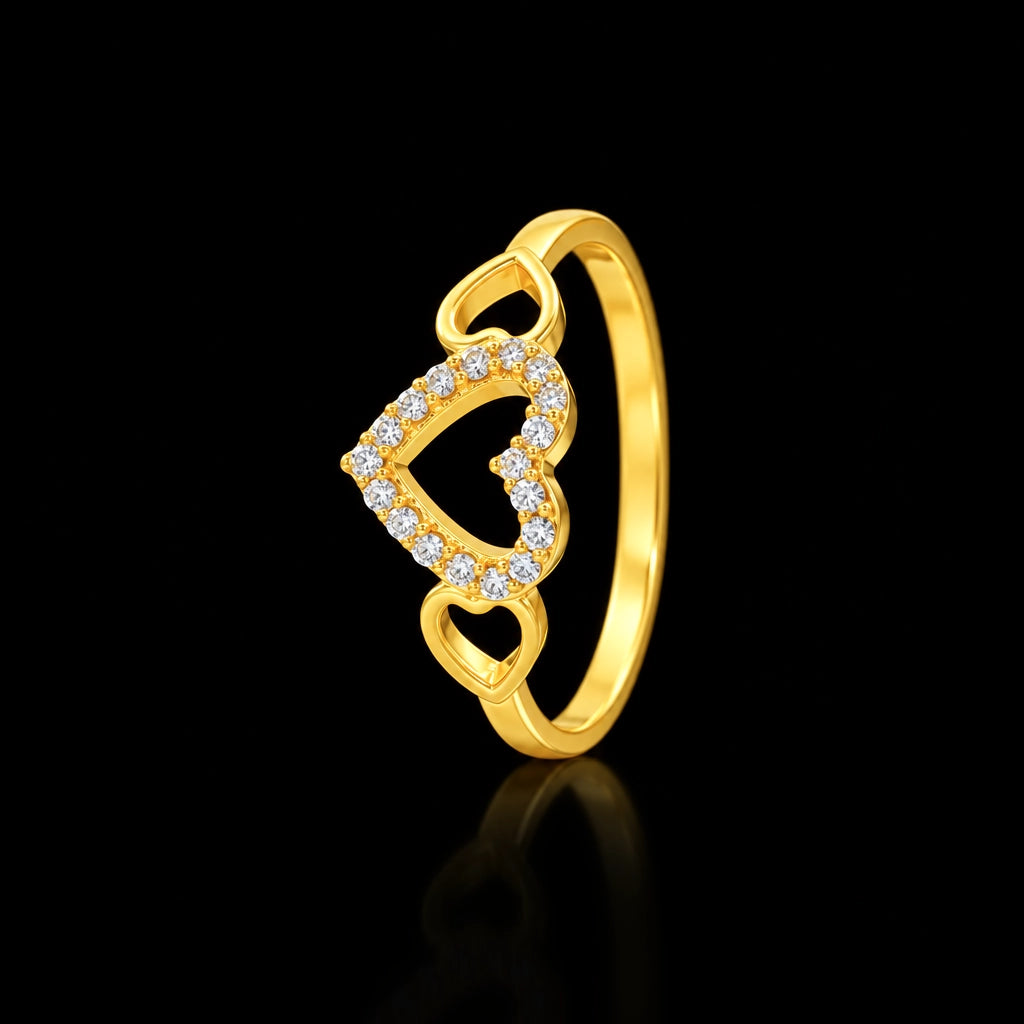 Open Heart Stone Twin Heart Shank Ring Gold Layered