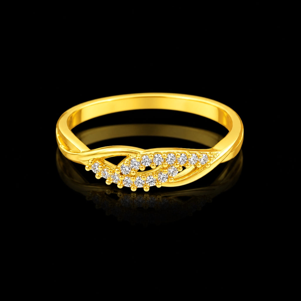 Twin Leaf Stone Row Twist Shank Ring Gold Layered